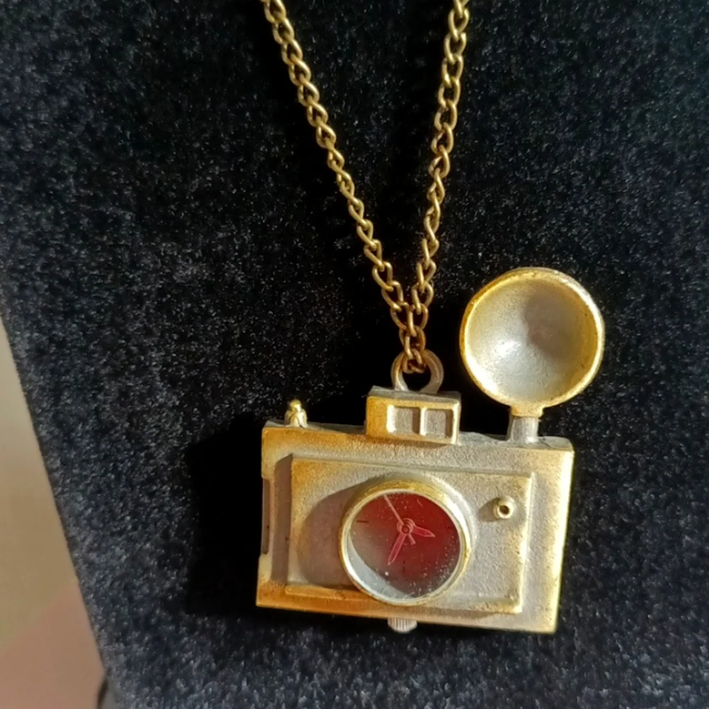 Pewter colored chain and working WATCH Camera Pendant with Intricate Details